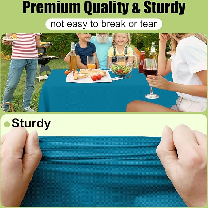 Smiry Disposable Table Cloth - 6 Pack, 54 x 108 Inch Waterproof Rectangle Tablecloths for Parties, Decorative Plastic Table Cover, Leakproof & Sturdy, Aqua