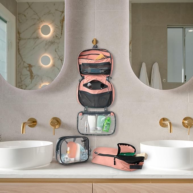 Toiletry Bag Kit Set: Hanging Travel Toiletry Bag + 311 TSA Cosmetic Liquid Bag + Ultralight Accessory Organizer Pouch