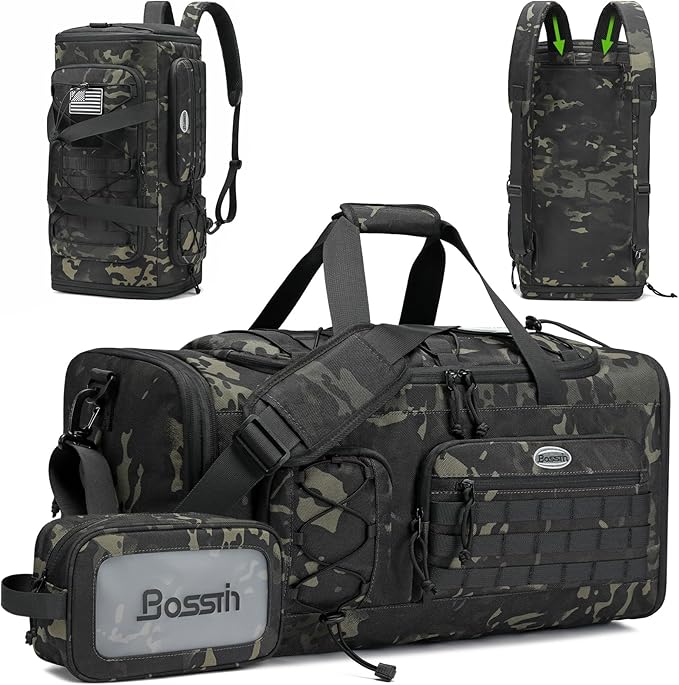 Bosstin Gym Bag for Men & Women,45L Travel Duffle Sports Duffel Bag Gym Weekender Overnight Backpack with Shoe Compartment (GREEN CAMOUFLAGE)