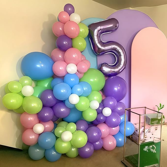 Pink Blue Purple Party Balloons, Pack of 60 12 inch Monster Balloons with Clear Balloon, Pink Metallic Purple Teal Green Balloons for Kids Magic Theme Birthday Baby Shower Party Decorations Supplies