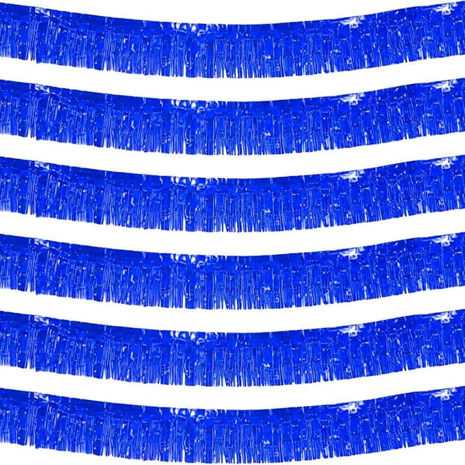 We Moment 6 Pack 10 Feet Blue Foil Fringe Garland Streamers Metallic Tinsel Banner Wall Hanging Fringe Curtain Glitter Backdrop Banner for Parade Floats Birthday Bachelorette Blue Party Decorations