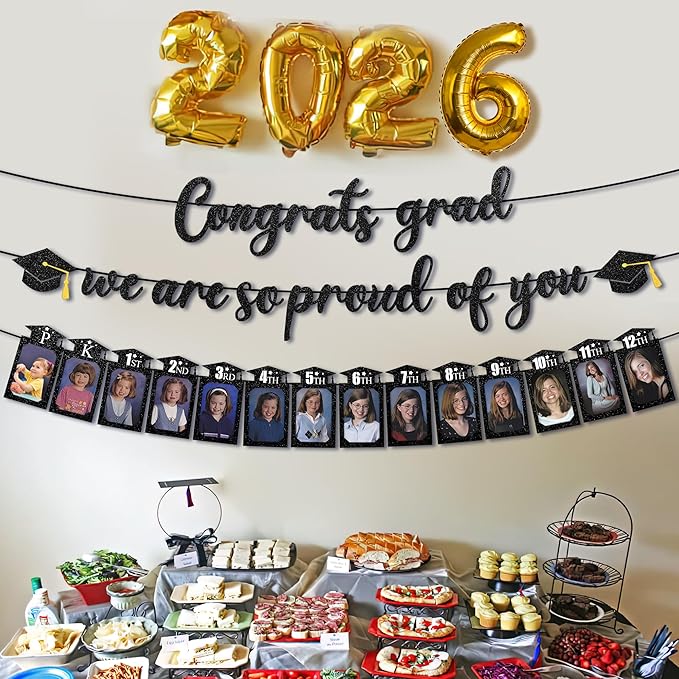 Congrats Grad We are So Proud of You,P-12th Grade Graduation Photo Banner Class of 2026 Graduation Party Decorations Supplies (5x7 in)