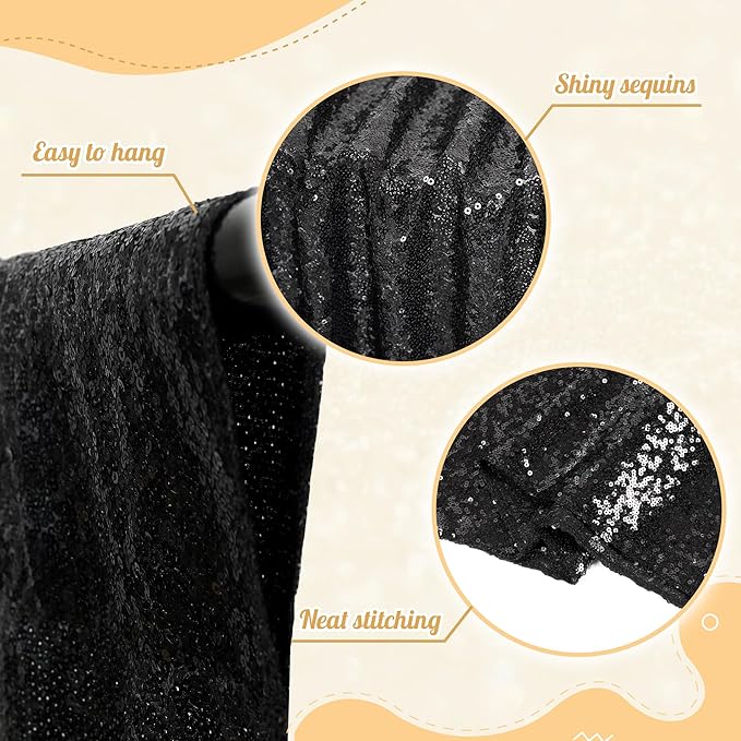 PartyDelight Black Sequin Backdrop 6x7ft - High Density 3mm Shimmer Sequin Background with 4-Inch Rod Pocket, Sparkly Photography Curtain for Birthday, Prom, Studio & Event Decor
