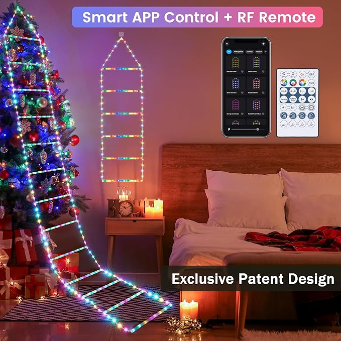 Toodour Outdoor Christmas Decorations Lights, Smart RGB Christmas Lights with Bluetooth & App Controlled, 10ft LED Ladder Light, Music Sync Color Changing Xmas Light for Home, Wall, Indoor Decor