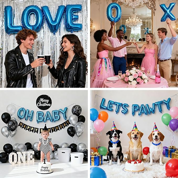 98 Pcs Blue Letter Balloons, Custom 3 Set A-Z Set for Personalizing Names & Phrases Party Supplies Banners - with 1 Set AEOLMPRST 20Pcs for Wedding/Birthdays/Annivs/Grads Party Banner Custom Phrase