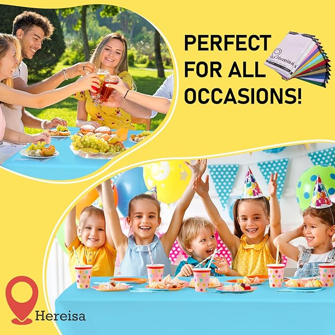 Plastic Light Blue Tablecloths 3 Pack Disposable Table Covers 54" x 108" Sky Blue Table Cloths for Gender Reveal Parties Baby Shower Engagement Wedding, Fits 6 to 8 Foot Rectangle Tables