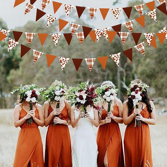 pinkblume Fall Party Decorations Maple Leaf Pennant Banner Triangle Hanging Flag Bunting for Autumn Thanksgiving Birthday Wedding Bridal Baby Shower Engagement Bachelorette Harvest Party Supplies