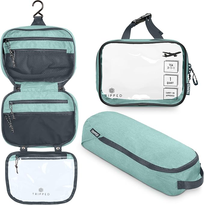 Toiletry Bag Kit Set: Hanging Travel Toiletry Bag + 311 TSA Cosmetic Liquid Bag + Ultralight Accessory Organizer Pouch