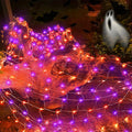 LJLNION Halloween Net Lights, 360 LED 12ft x 5ft Connectable Mesh Fairy String Lights, 8 Modes Low Voltage Safe Adaptor for Xmas Trees Bushes Wedding Outdoor Garden Yard Decorations, Orange & Purple