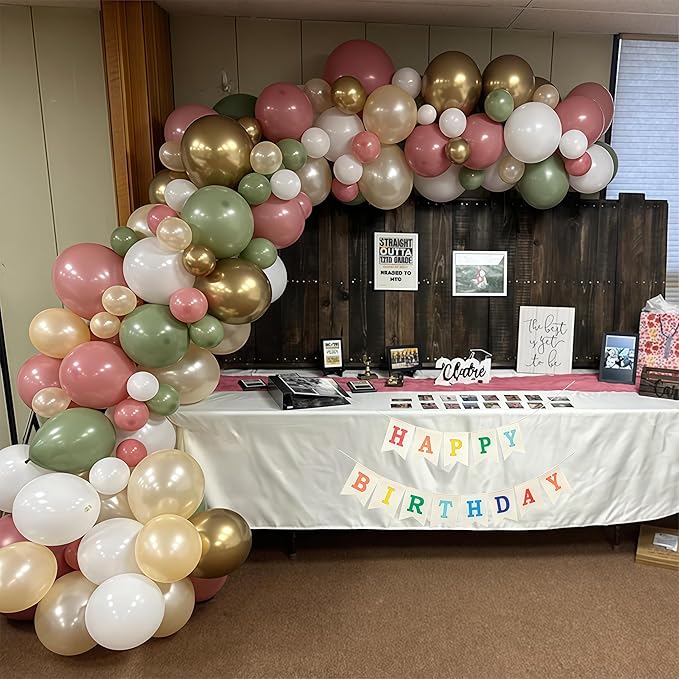 Pink and Green Balloon Arch Kit 127Pcs Sage Green Dusty Pink Gold Balloons Garland Boho Retro Blush Champagne Birthday Party Balloons for Girls Jungle Safari Woodland Baby Shower Wedding Decorations