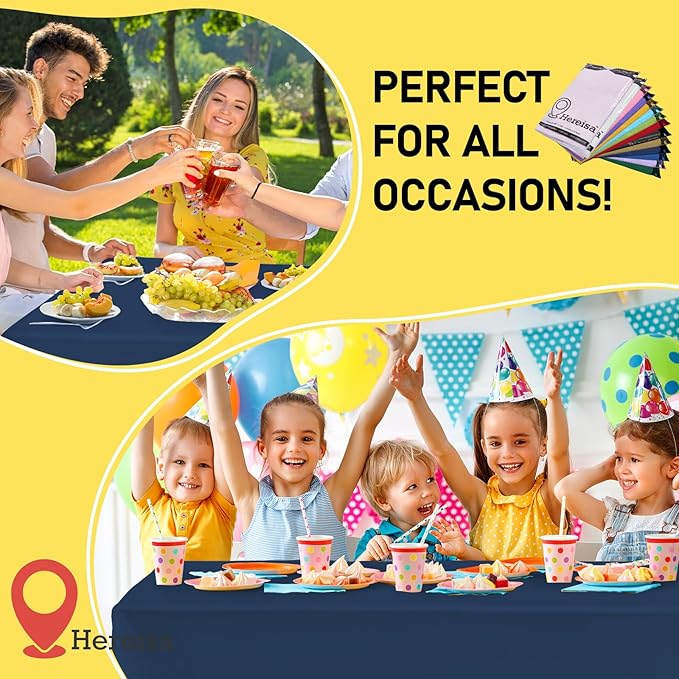 Navy Blue Plastic Tablecloths 2 Pack Disposable Table Covers 54 x 108 Inch Baby Party Tablecovers PEVA Vinyl Dark Table Cloths for Parties Picnic Birthday Wedding's 8 ft Rectangle Table Use