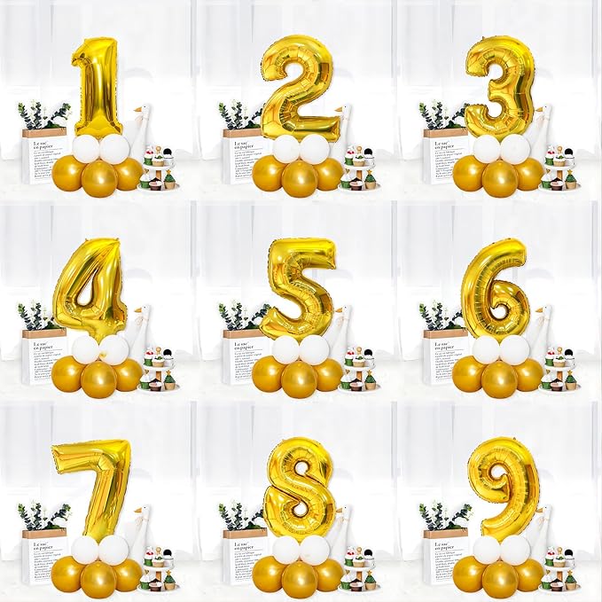 40 Inch Gold Number Balloons, Helium Mylar Foil Number Balloons for Birthday, Number 1 Balloon for 1st Birthday Decorations for Kids, Anniversary Party Decorations Supplies