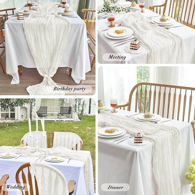 IVAPUPU 6 Pcs Cheesecloth Table Runner - 10ft Ivory White Easter Spring Boho Gauze Cheese Cloth Table Runners for Baby Shower Decoration Wedding Party Garden Farmhouse Decor