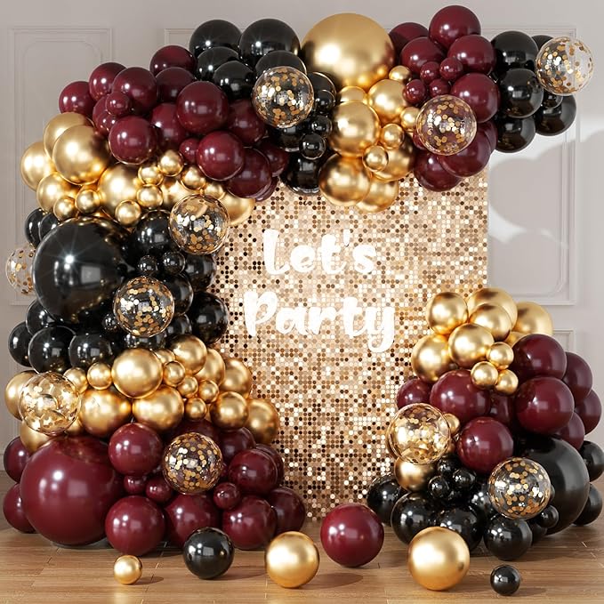 Burgundy Balloon Arch Garland Kit 164pcs Metallic Rose Gold Maroon Gold Balloons in Different Sizes for Baby Shower Valentines Day Bridal Shower Wedding Birthday Party Decorations