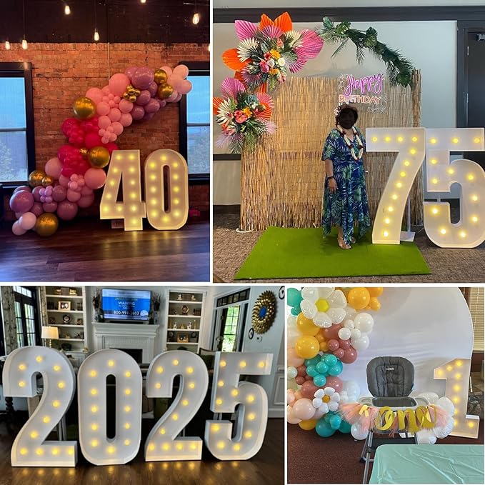 4FT Marquee Light Up Numbers Pre-Cut Frame Giant Marquee Numbers 2, Mosaic Numbers for Balloons, 30th 13th Birthday Decorations 2023 Graduation Decorations, Balloon Arch Kit