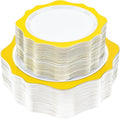 100 PCS White and Yellow Disposable Plates for 50 Guests, Scalloped Plastic Plates Include 50 Dinner Plates and 50 Dessert Plates for Party, Wedding