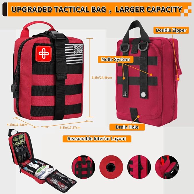 Survival Kit, Gifts for Men Women Teen Boys, 252 pcs Survival Gear and Equipment Mini First Aid Kit for Car Home, Emergency Kit with Molle System for Earthquake, Outdoor Adventure, Car Travel