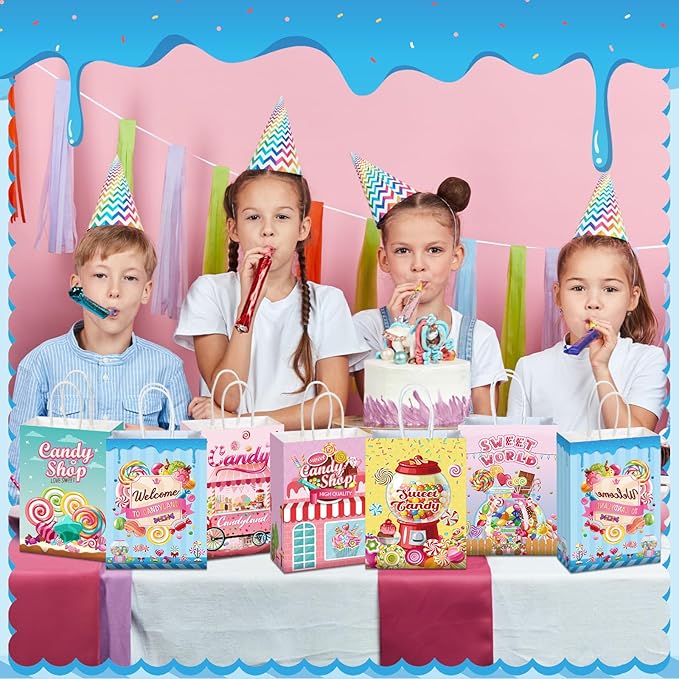Sinload 48 Pcs Candy Sweet Goodie Bags with Handles Lollipop Gift Bags Candy Party Favors Sweet Shop Theme Treat Boxes for Classroom Prizes Supplies Birthday Wedding Baby Shower Party Decor