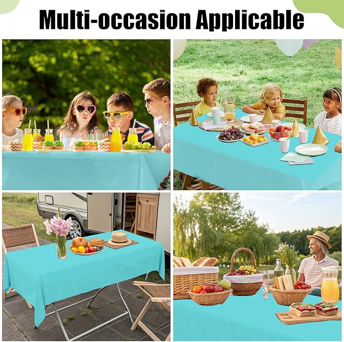Smiry Disposable Table Cloth - 10 Pack, 54 x 108 Inch Waterproof Rectangle Tablecloths for Parties, Decorative Plastic Table Cover, Leakproof & Sturdy, Teal