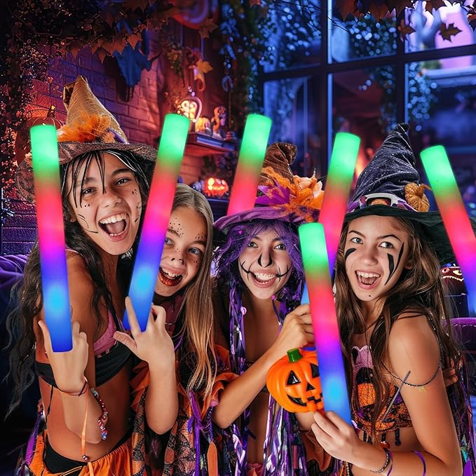 100 PCS Foam Glow Sticks, Bulk Glow Sticks with 3 Modes Colorful Flashing, LED Light Sticks, Glow in Dark Party Supplies for Wedding, Raves, Birthday, Christmas, New Year