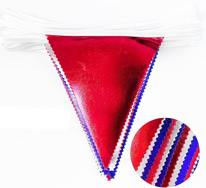 Red Blue Silver Party Decorations Metallic Fabric Triangle Pennant Banner Flag Bunting Garland for Graduations 4th of July American USA National Day Patriotic Veterans Birthday Outdoor Party Supplies