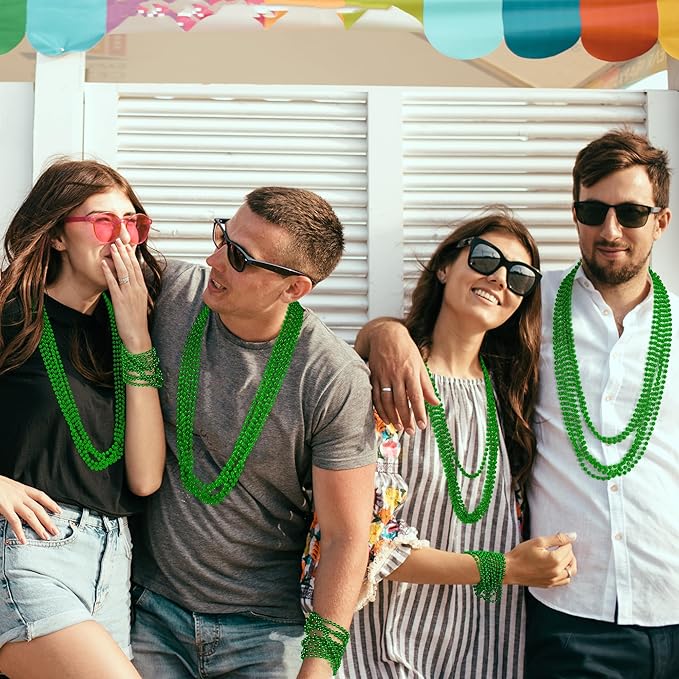 12PCS St Patricks Day Necklace, St Patricks Day Beads Necklace Accessory Set, Mardi Gras St Patricks Costumes Necklaces, Festive Accessories for Mardi Gras St. Patricks Parade Decorations