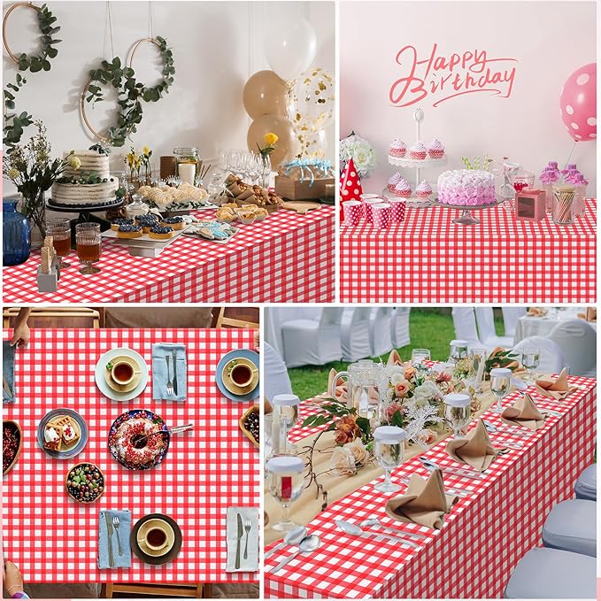 6pcs 54X108inch Red Checkered Tablecloth,Red Gingham Tablecloths Buffalo Plaid Disposable Plastic Table Covers for Birthday Baby Shower Bridal Wedding Party Birthday Decorations
