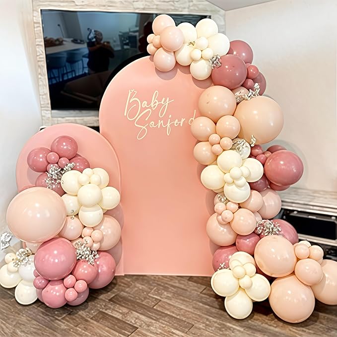 Dusty Pink Balloon Arch Kit 115Pcs Boho Blush Pink Balloons Garland Neutral Retro Peach Nude Beige Cream White Sand Birthday Party Balloons for Girls Baby Bridal Shower Wedding Engagement Decorations