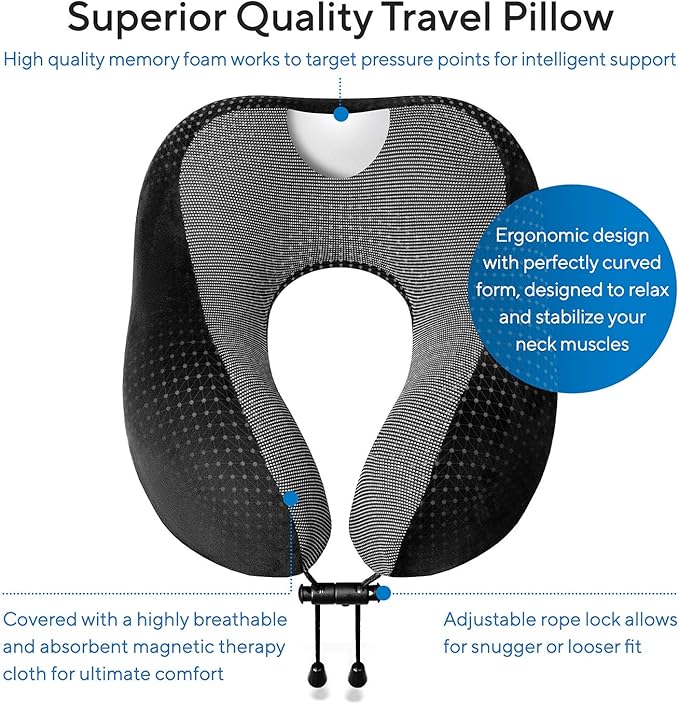 Proglobe Travel Blanket Luxury Travel Set - Ergonomic Airplane Neck Pillow 100% Pure Memory Foam and Super Soft Fleece Blanket - Premium 3D Sleep Mask & Earplugs - Ultimate 4-in-1 Traveling Kit Black