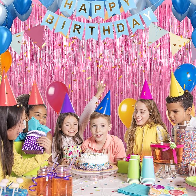 6 Pack Pink Foil Fringe Curtains Streamers Party Decorations 3.3 x 8.2 ft, Pink Tinsel Curtain Fringe Backdrop for Parties, Door Fringe Birthday Streamers, Barbie Backdrop Birthday Party Decorations