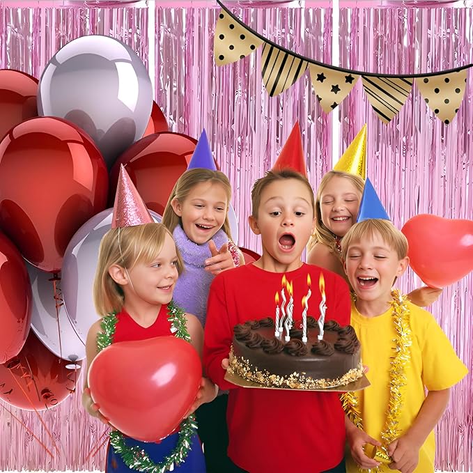 Valentines Day 3 Pack 3.3 * 8.3 ft Foil Curtain Metallic Tinsel Fringe Curtains Photo Booth Props Backdrop for Birthday Wedding Engagement Baby Shower Christmas Holiday Celebration Partyl,Pink