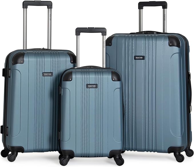 Kenneth Cole REACTION Out of Bounds Lightweight Hardshell 4-Wheel Spinner Luggage, Granite Blue, 3-Piece Set (20", 24", & 28")
