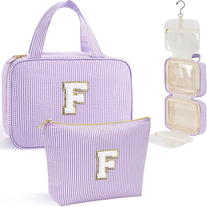 YOOLIFE Gifts for Friends - Friendship Gifts for Women, Travel Toiletry Bag for Women, Hanging Toiletry Bag, Monogrammed Initial Tolietry Pouch Makeup Bag - Letter F, Purple