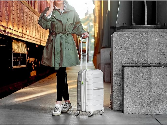 Samsonite Freeform 2-Piece Luggage Set - Carry-On & Large Checked Luggage with Dual Spinner Wheels - Durable Polypropylene Hardshell - TSA Lock, Airline-Approved - Expandable Hard Shell - White/Grey