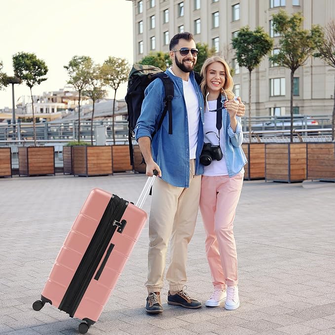 Sweetcrispy Carry on Suitcase, Luggage with Spinner Wheels, Hard Shell ABS, TSA Lock, 24 Inch Pink