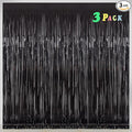 Black Foil Fringe Curtains Party Decorations – 3 Pack 3.2 x 8.2 ft Shiny Black Tinsel Curtain Backdrop for Birthday, Graduation & Photo Booth, Easy to Install