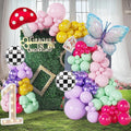 159Pcs Wonderland Balloon Arch Garland Kit with Pink, Yellow, Green, Purple, Butterfly, Mushroom, Checkered Foil Balloons, for Fairy 1st Birthday, Baby Shower, Tea Party, Onederland Birthday