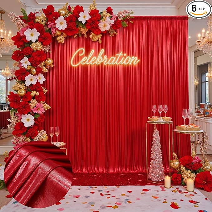 30x10 ft Wrinkle Free Red Sequin Backdrop Curtain for Parties,Thick Not Fall-Off Glitter Backdrop Drapes,6 Panels 5x10ft Shimmer Photo Back Drop Cloth for Wedding Birthday Photography Background