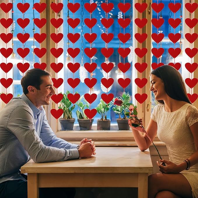 120PCS Felt Hearts, 12PCS Heart Banner, No DIY Hanging Heart Banner Indoor Outdoor Red Garland Heart Party Decor for Wall Window Door Fireplace