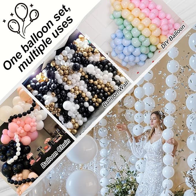 White Quick Link Balloons, 120PCS Linking Balloons for Making Balloon Wall Balloon Arch Balloon Chains, Pearl Balloons for Wedding Birthday Baby Shower Graduation Grad Party Decorations (6+10inch)
