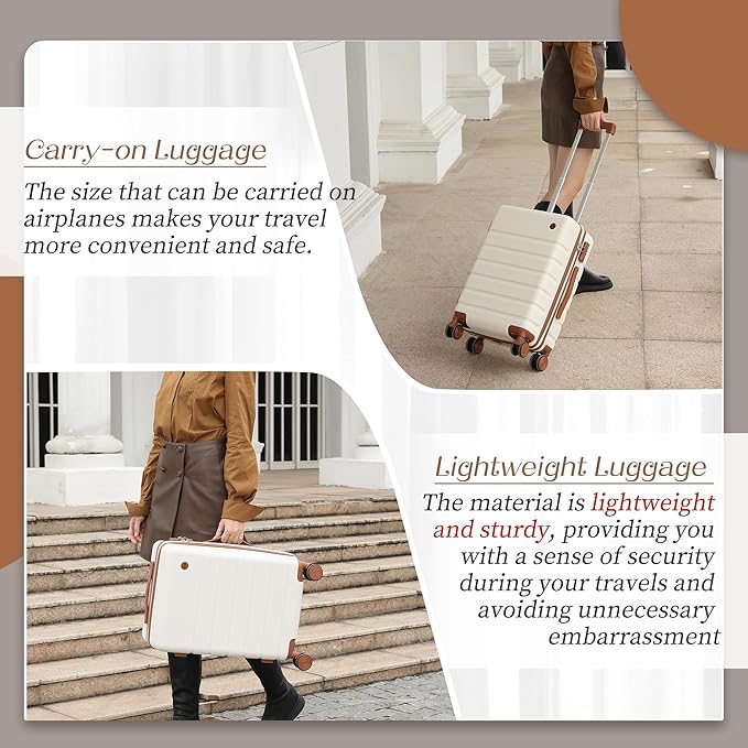 Hulsin Carry on Luggage Suitcase, 22x14x9 Airline Approved 20 Inch Hardside Carry-on Luggage with Spinner Wheels, Hard Shell Luggage with TSA Lock, Hard Case Small Travel Suitcase (Coffee, 20-Inch)