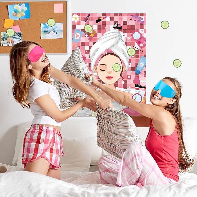 Hooqict Spa Party Games Pin The Cucumbers on The Girl Spa Birthday Party Supplies for Kids Girls Women, Large Sleepover Slumber Pin The Games Poster with 42 Cucumber Stickers