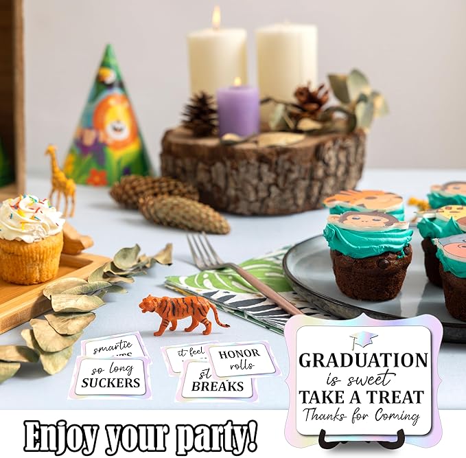 20PCS Graduation Candy Buffet Labels, 1 Colorful Candy Buffet Table Sign with Stand, Catering Supplies Display for Graduation Decorations Class of 2026 -A03