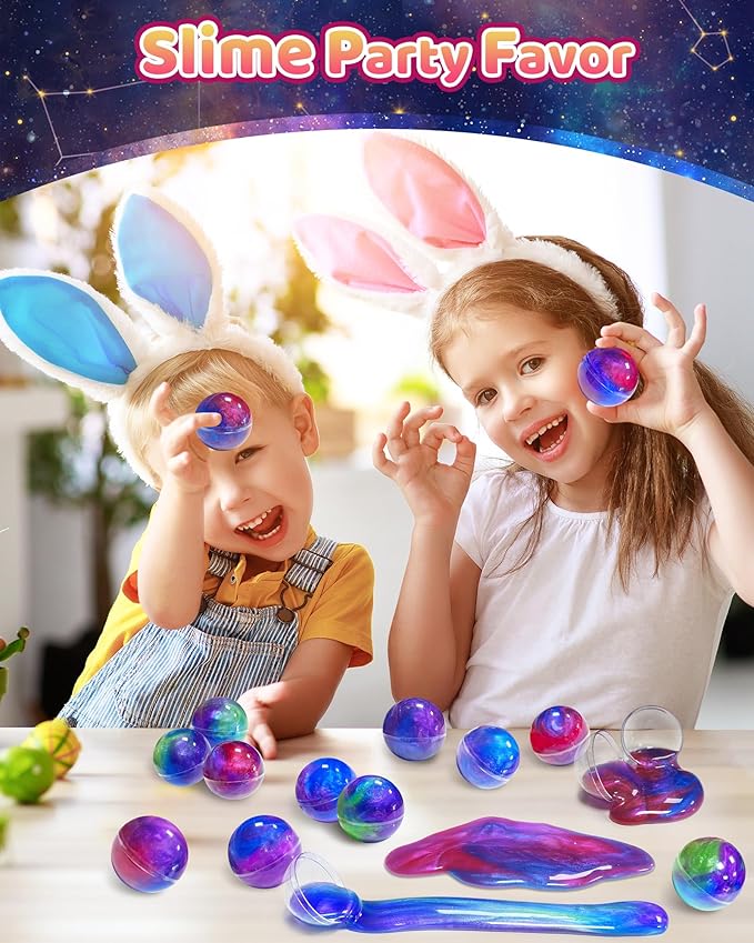 24 Pack Galaxy Slime Party Favors, Non-Sticky, Stress Relief Treasure Box Toys for Classroom Prizes Party Supplies, Student Gifts Goodie Bags Stocking Stuffers for Kids Boys Girls