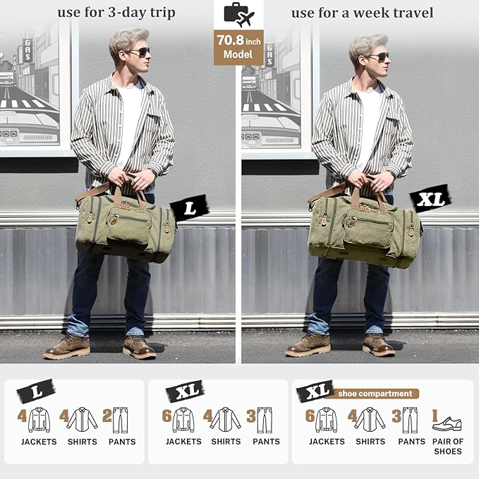 Gonex Canvas Duffle Bag for Travel 50L Duffel Overnight Weekender Bag (Army Green)