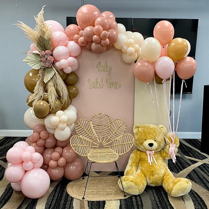 Boho Blush Pink Brown Balloons, 12-Inch Retro Blush Brown Beige Latex Balloons Set for Bridal Baby Shower Girl Birthday Wedding Decoration