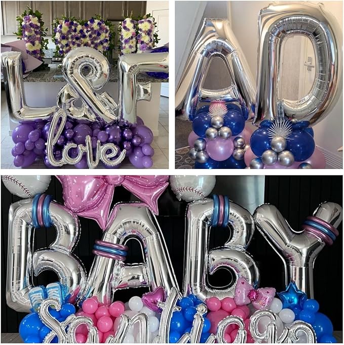 Silver Letter P Balloons 40 inch Large Alphabet P Balloons Silver Helium Foil Letter Balloon Banner for Birthday Party Anniversary Wedding Decoration