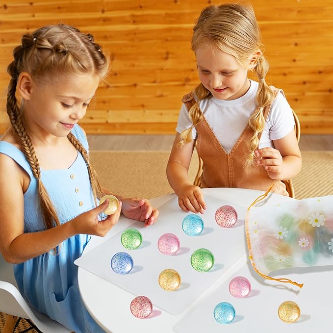 JOYIN 24 PCS Glitter Bouncy Balls, 6 Styles 32mm Assorted Bouncy Balls Bulk with Storage Bag, Bounce Toys for Kids Party Favors Birthdays Gifts Goodie Bags Stuffers Carnival Prizes