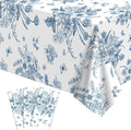 3 Pack Blue Floral Tablecloth, 54 X 108Inch Plastic Tea Party Tablecloths Disposable Vintsage Table Cloths Blue and White Porcelain Tables Decor for Mother's Day Birthday Garden Wedding Tea Party