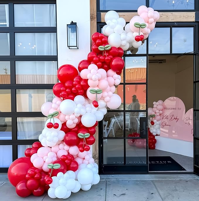 Cherry Balloon Arch Kit, 113 Pcs Red Pink Balloons Garland for Girls Cherry Birthday Berry 1st Birthday Decorations First Summer Fruit Party, Pink Baby Shower Cherries Party Wedding Valentine's Day